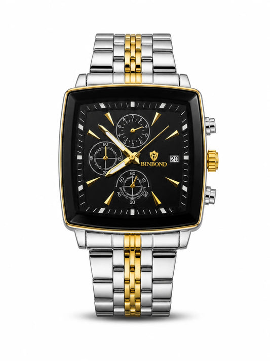 Luxury Square Dial Gold & Silver Watch for Men