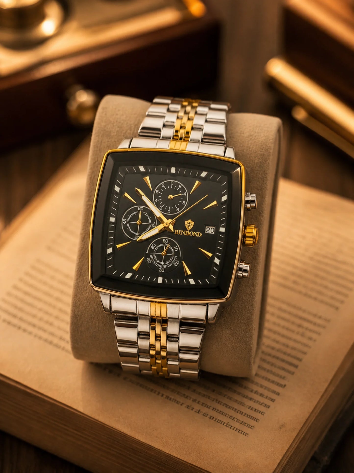 Luxury Square Dial Gold & Silver Watch for Men